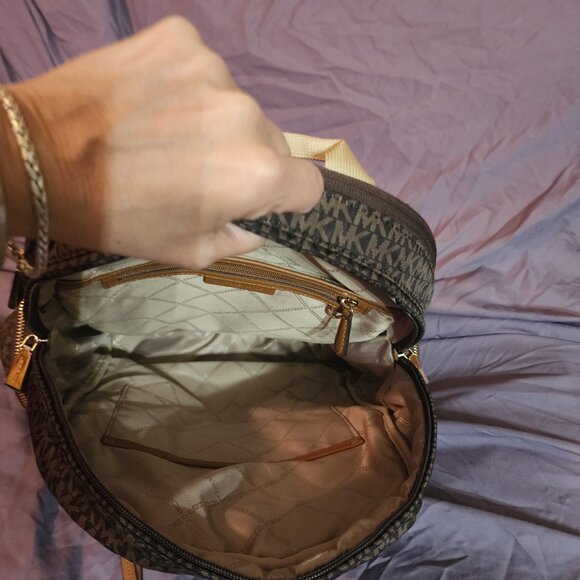 Michael Kors Chocolate Signature Computer Backpack with Leather Trim - Picture 5 of 9